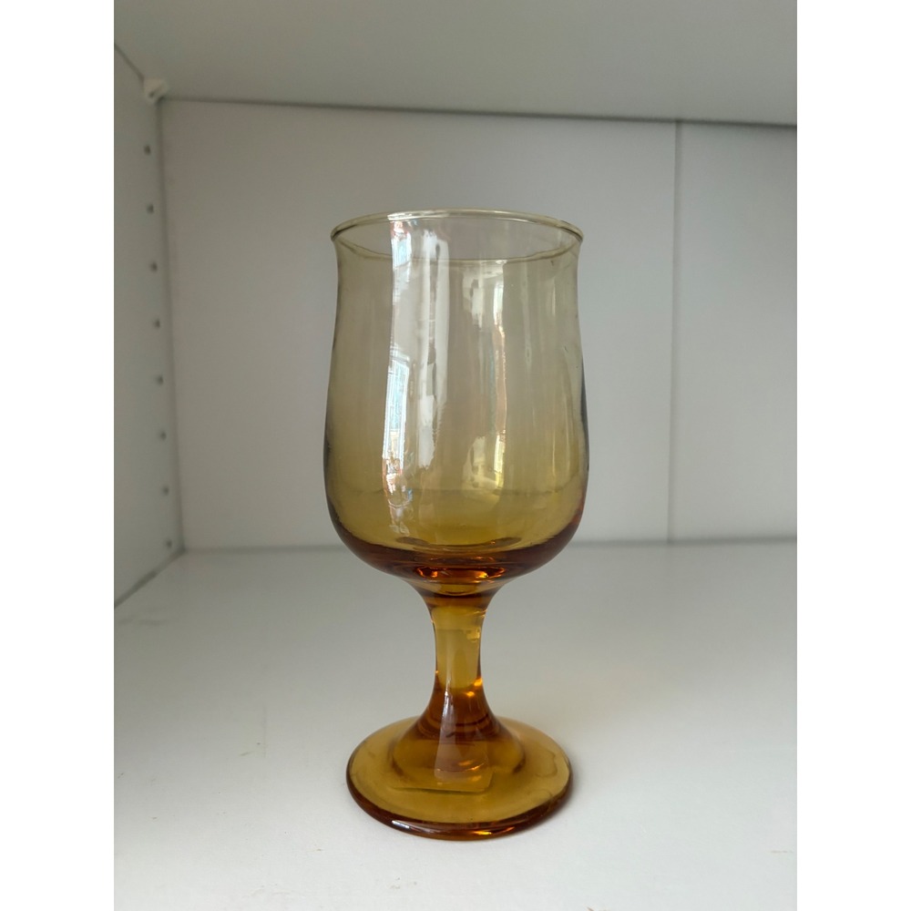 Vintage Amber Glass Goblet Mid Century Modern Stemmed Water Wine Glass Honey